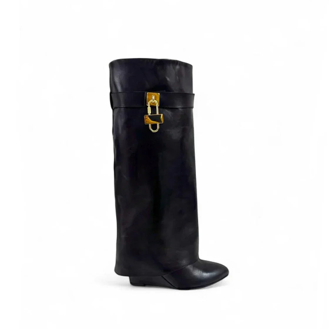 Leather boot with fold and gold charm